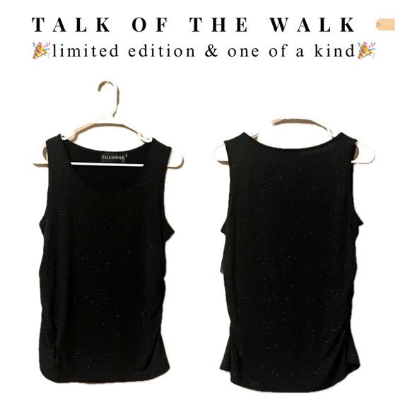 🍭 3/$30 black sleeveless glitter glam tank top with ruched sides - Picture 5 of 15